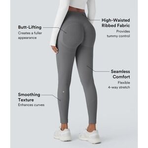 NEW Halara‎ Seamless Flow High Waisted Control Butt Lifting Legging S Ankle Grey